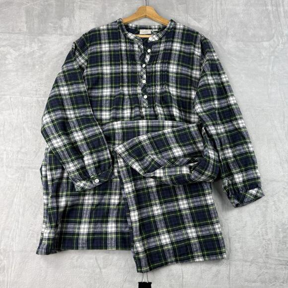 L.L.Bean Plaid Flannel Maxi Dress Green Tartan Button Front Women 2X Plus cabin - Picture 2 of 9